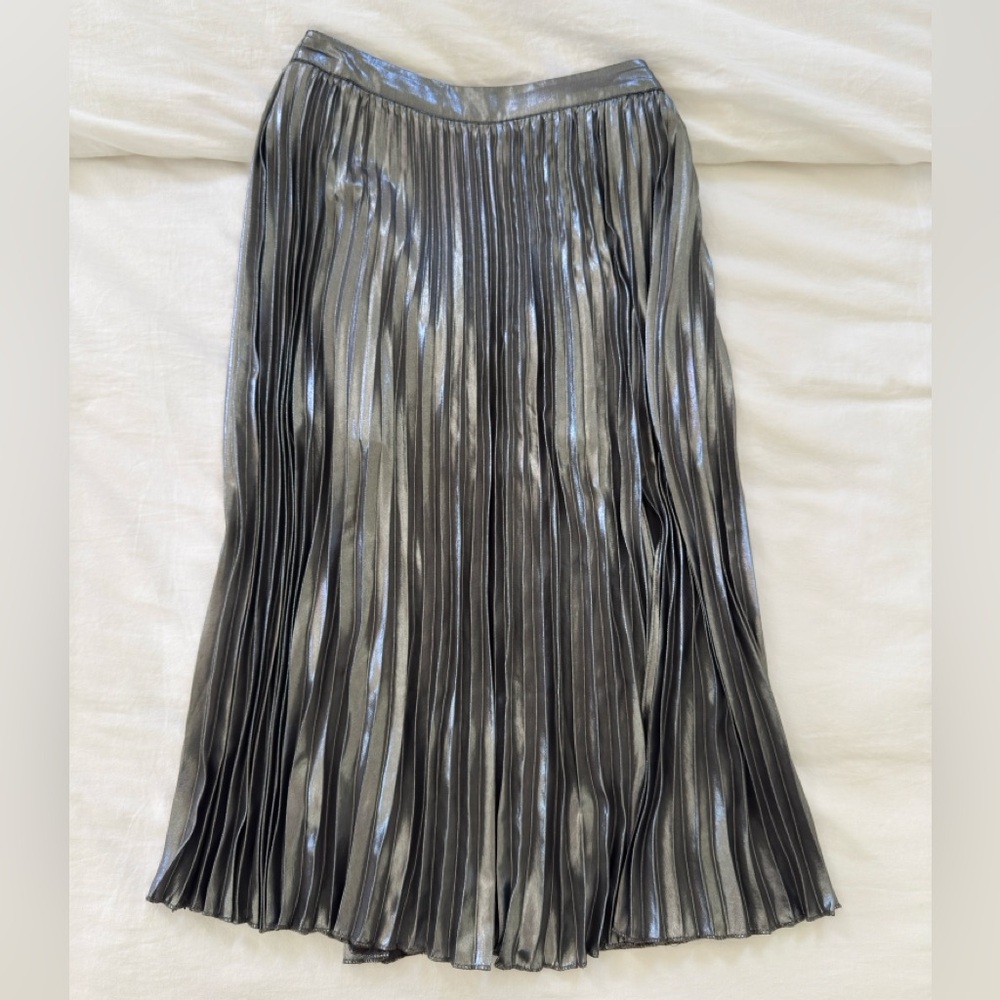 Silver Metallic Pleated Skirt